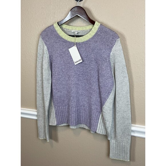 New Splendid Mally Purple Gray Green Colorblock M Sweater Cropped Cozy Comfy Top - Picture 2 of 12